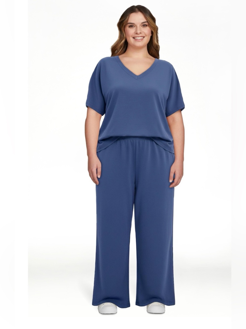 Plus Size V-Neck, Wide Leg lounge Set in Grey-Blue - 2XL - NIP - NWT